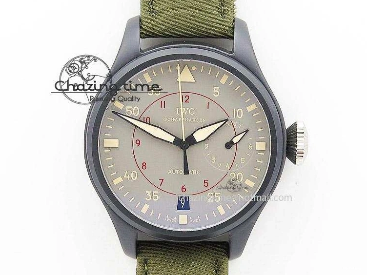 MIROTIME 0308 Big Pilot Top Gun Miramar PVD Plated Titanium on Green Nylon Strap A23J Refined 7398